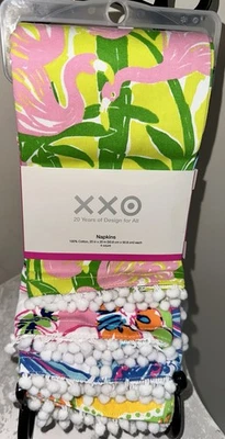 Набор из 4 салфеток LILLY PULITZER для целевых ФАНАТОВ ТАНЦЕВ 20 x 20 дюймов отделка помпонами XXO - Изображение 1 из 4