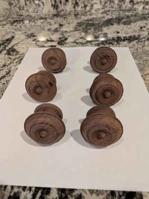 Victorian Walnut Fancy Turned Front Mushroom Pulls, Set Of 6 - Image 1 of 4