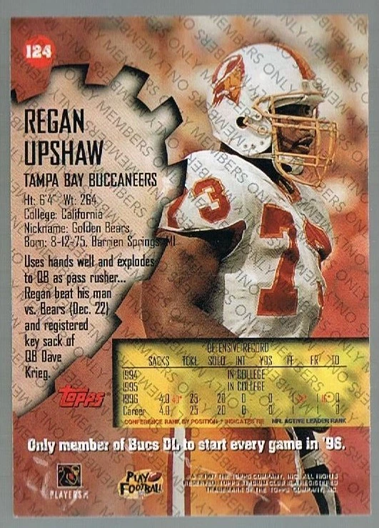 1997 Stad Club Members only REGAN UPSHAW #124 Buccaneer - Image 1 of 1