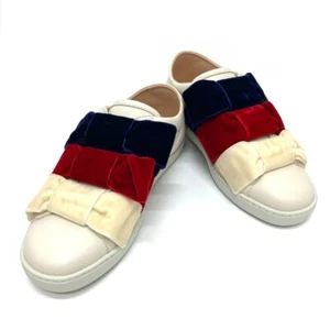 GUCCI 524989 ribbon Bee bee Low cut sneakers Leather / Velor White x Red x blue - Bild 1 von 12