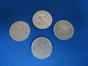 German coins- old - 50 Pfennig Coins 1920A , 1922G, 1922D, 1922F - 4 coins total - Picture 1 of 3