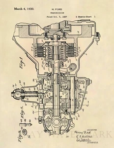 Estampado artístico de patente oficial de transmisión de Henry Ford - original vintage antiguo 566 - Imagen 1 de 3
