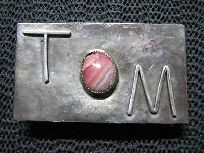 CUSTOM HAND MADE AGATE STONE TOM NAME BELT BUCKLE! VINTAGE! RARE! 1980s! USA! - Image 1 of 4