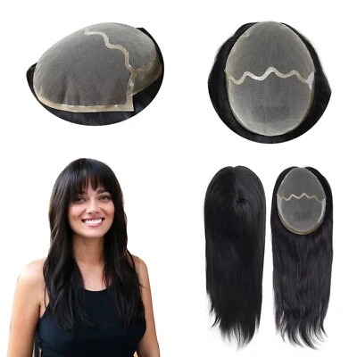 Women Topper Human Hair Toupee Straight Hair Replacement Top Pieces 8x10 16'' - Image 1 of 4