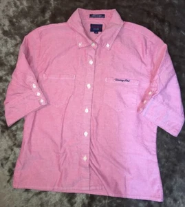Girls Large Tommy Jeans 3/4 sleeve Button down shirt Pink Top Tommy Girl - Picture 1 of 6