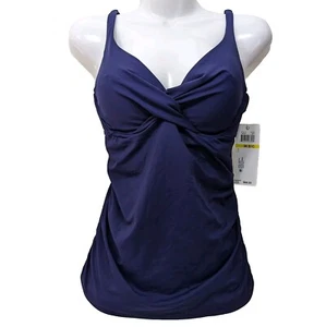 Anne Cole 36B/C Tankini Swim Top Underwire Adj Straps Ruching Navy NEW MSRP $68 - Picture 1 of 15