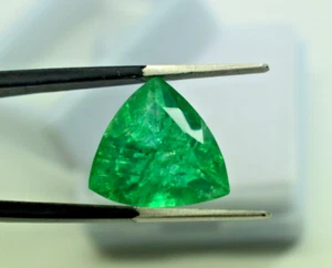 Flawless Colombian Emerald Gemstone 10CT Trillion cut loose emerald ring pendant - Picture 1 of 10