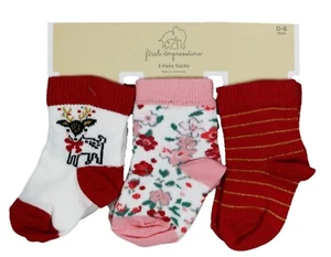 First Impressions Baby Girls Size 0-6M 3-Pairs Holiday Socks NWT Red/Pink/White - Picture 1 of 1