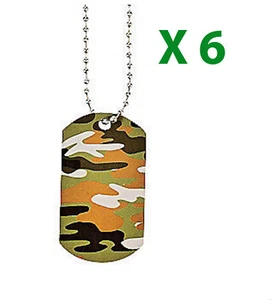 Army Camouflage Metal Camo Dog Tag and Chain Party Favour Pack of 6 Free Postage - Picture 1 of 4