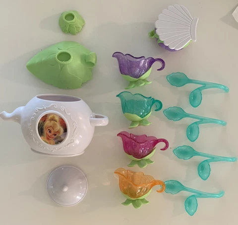 Disney Fairies Pixie Pals Tea Party Set Tinker Bell & Friends TeaPot Cups Spoons Cover