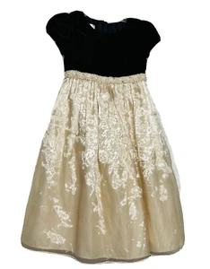 Cinderella Girls Size 4 Black/Gold Beaded Embroidered Fit & Flare Dress - Picture 1 of 10