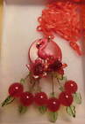 Handmade Pink Flamingo Bakelite & Lucite Art Necklace RED Chain & Cherries NEW