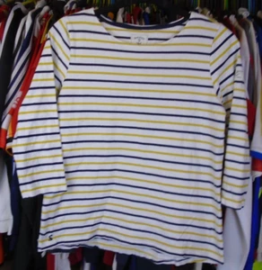 JOULES MARINERS GRADE GELB GESTREIFT WEISS BAUMWOLLE TEE T-SHIRT UK16 DAMEN - Bild 1 von 8