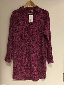 H&M Women’s Long Sleeves Button Down Animal Print Patterned Shirt Dress Sz 0 - Picture 1 of 5