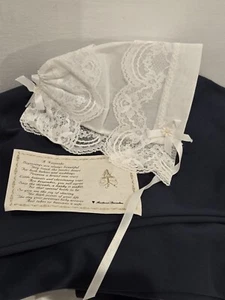 Gorro de bebé vintage a historia de novia encaje, lino, flores blanco nunca usado - Imagen 1 de 11