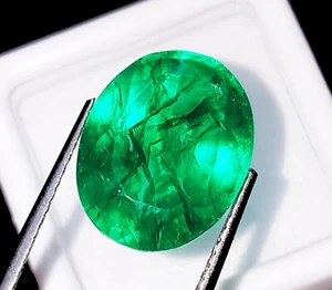 Natürlicher Smaragd Ovale Form 9 Karat Lose Edelstein Einzel Mit Zertifikat L828 - Bild 1 von 7