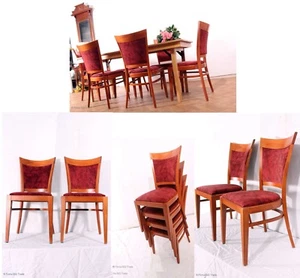 3 Elegante Holzstühle Küchenstuhl Polsterstuhl Weinroter Bezug Stapelstühle - Bild 1 von 12