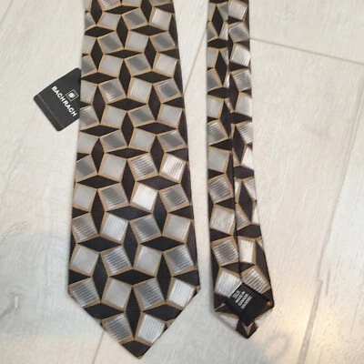 Bachrach Luxury Tie Brown Silver  with Wine Accents 100% Silk - Image 1 of 4