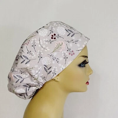 European Women Scrub Hat, Surgical Cap, Gray, Floral Nurses Hat, USA Made - Image 1 of 4