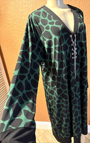 Abito MICHAEL KORS nero VERDE giraffa stampa animalier taglia 0X xb3