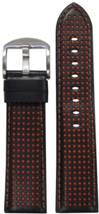 20mm Panatime Black Perforated Leather Watch Band w/Orange Stitch 120/80 20/18 - Picture 1 of 1