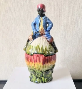 Rare Vintage Majolica Kitsch Ceramic Boy On Melon Colourful Lidded Tobacco Jar - Picture 1 of 14