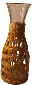Vintage Wicker Woven Wrapped Wine Beverage Glass Carafe Boho Rattan - Picture 1 of 5