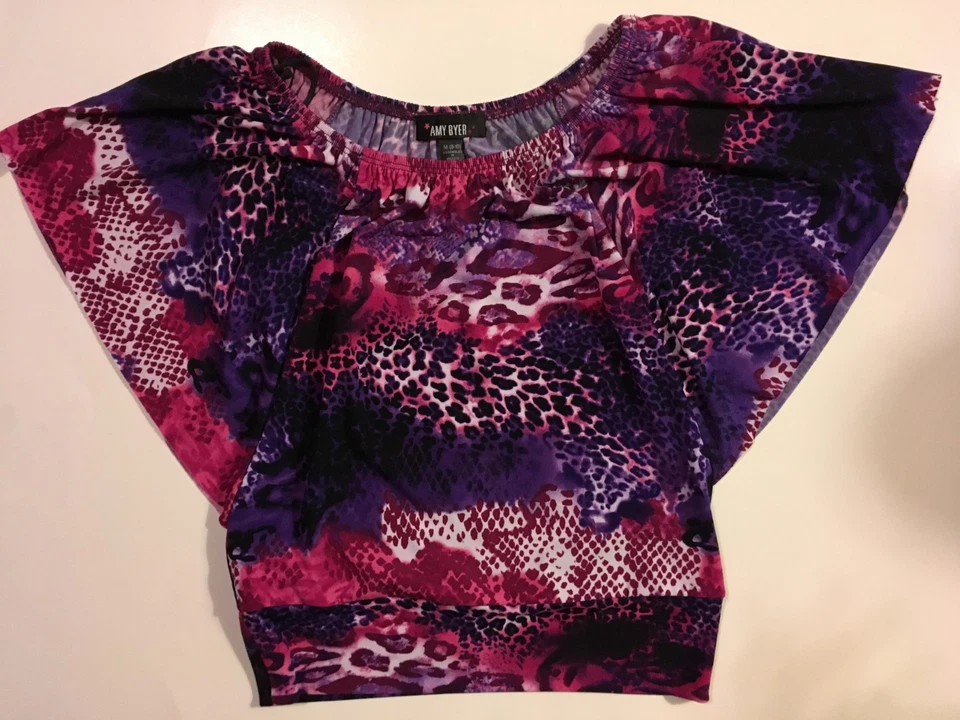 Amy Byer Dressy & Casual Fuschia 紫色多层印花上衣 M 8 - 10 — 第 1/1 张图片