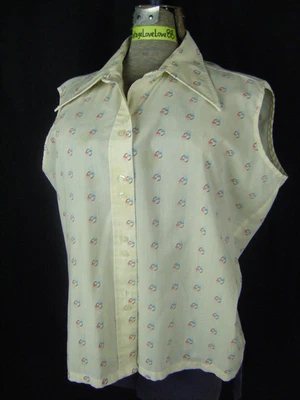 Camisa NOODLE SOUP De Colección Años 70 Estampado Marfil Sin Mangas-Busto 48/XL, TAL CUAL Foto 1 de 4