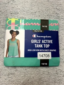 Champion Active Tank Top Girls XL 14/16 Green High Low Hem Sleeveless Pullover - Picture 1 of 6