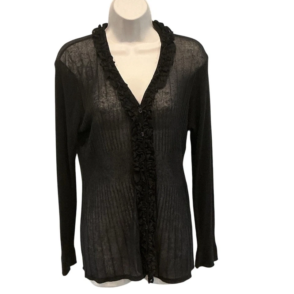 Doncaster Womens Lightweight Linen Blend Cardigan Ruffle Navy Blue Size L Whimsy - Image 1 of 4