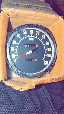 Drag 5" 2240:60 Speedometer w/Reed Switch Harley Davidson 1968-1984 Black Face - Image 1 of 4