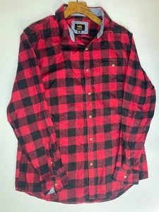 Lee Black Red Plaid Flannel Shirt Men's Size Large Long Sleeved Checked Vintage - Picture 1 of 11