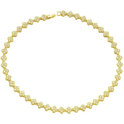 Collar de tenis enchapado en oro de 14K con flores trébol de lujo circonita cúbica para mujeres de moda afortunado nuevo Foto 1 de 4