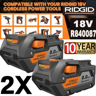PACK 2 para Ridgid 18V R840085 8.0Ah Batería de iones de litio rígida 18V R840087 Foto 1 de 4