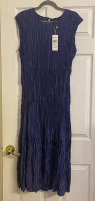 NUEVO CON ETIQUETAS $378 Vestido Eileen Fisher Azul Terciopelo Seda Triturada F/L Niveles XL Foto 1 de 4