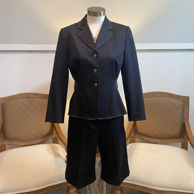 Conjunto de Traje Chaqueta Blazer Capris Vintage Años 90 Y2K Denim, Oficina Chic Downtown Girl Foto 1 de 4