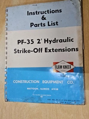 Extensiones hidráulicas de golpeo Blaw-Knox PF-35 2', instrucciones y lista de piezas Foto 1 de 4