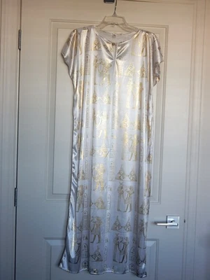 Vestido egipcio blanco con estampado dorado Cleopatra o faraón túnica disfraz Foto 1 de 4