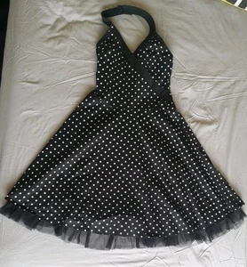 Black White Polka Dots TOPSHOP Y2K Vintage Style 50s Prom Flare Dress Sz Uk 12 - Picture 1 of 13