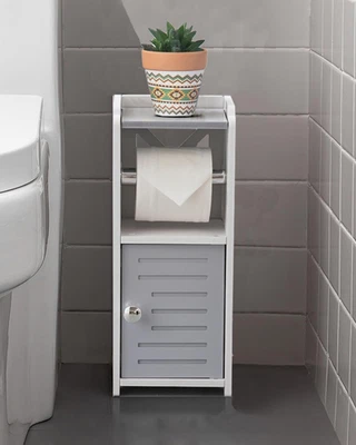 Soporte para papel higiénico: gabinete de almacenamiento de baño junto al inodoro para espacio pequeño Foto 1 de 4