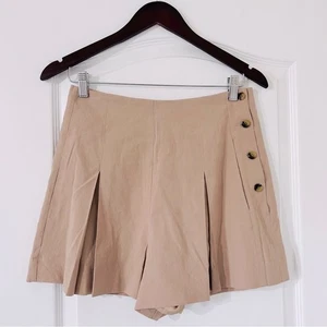 Vince Damen Plissee vorne Shorts Skort Größe 2 hellbraun beige gefüttert Leinenmischung - Bild 1 von 7