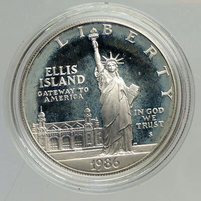 1986S UNITED STATES Ellis Island Statue of Liberty NY Proof Silver $ Coin i94201 - Image 1 of 3