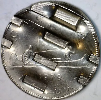 1979 ERROR BIG BROCKAGE WAFFLED CANADA Dollar BU + $1 Struck Waffle Coin  NR - Image 1 of 4