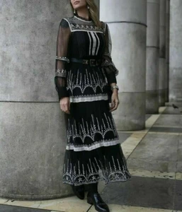 ZARA MAXI KLEID TÜLLKLEID STICKEREI SPITZE LONG EMBROIDERED LACE TULLE DRESS - Bild 1 von 12