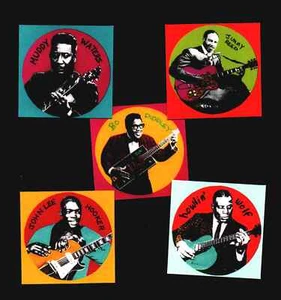 5 BLUES FRIDGE MAGNETS. MUDDY WATERS, BO DIDDLEY, HOWLIN' WOLF, JOHN LEE H + 2. - Imagen 1 de 1