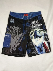 Dragonfly Bob Marley Swim Trunks Men 38 Black Blue Reggae Singer Music Floral - Picture 1 of 4