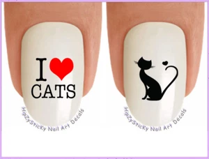 Nail Art 2043 I Love Cats #2 Silhouette Wasserrutsche Nagel Aufkleber Transfers Sticker - Bild 1 von 2