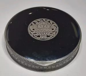 935 Sterling Silver Black Enamel Powder Box Austria - Picture 1 of 12