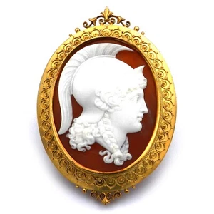 Antike Gemme mit Bildnis der Athena als Anhänger & Brosche in 585 Gold  um 1870 - Bild 1 von 6